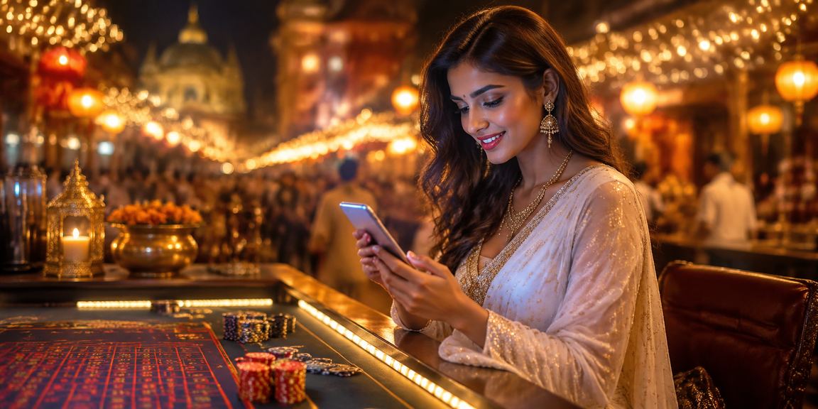 Baccarat game scene with player wearing sari in India